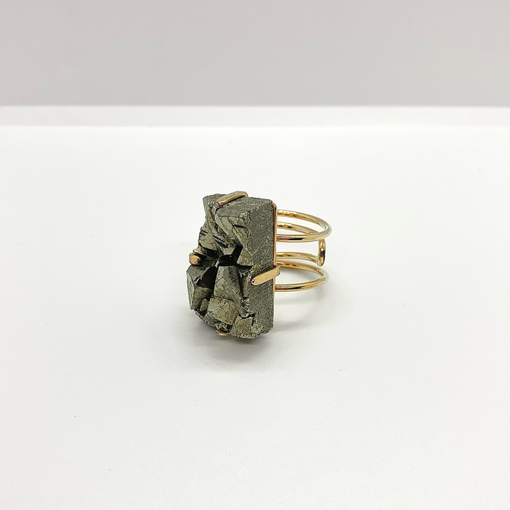 Raw Pyrite Stone Ring Gold